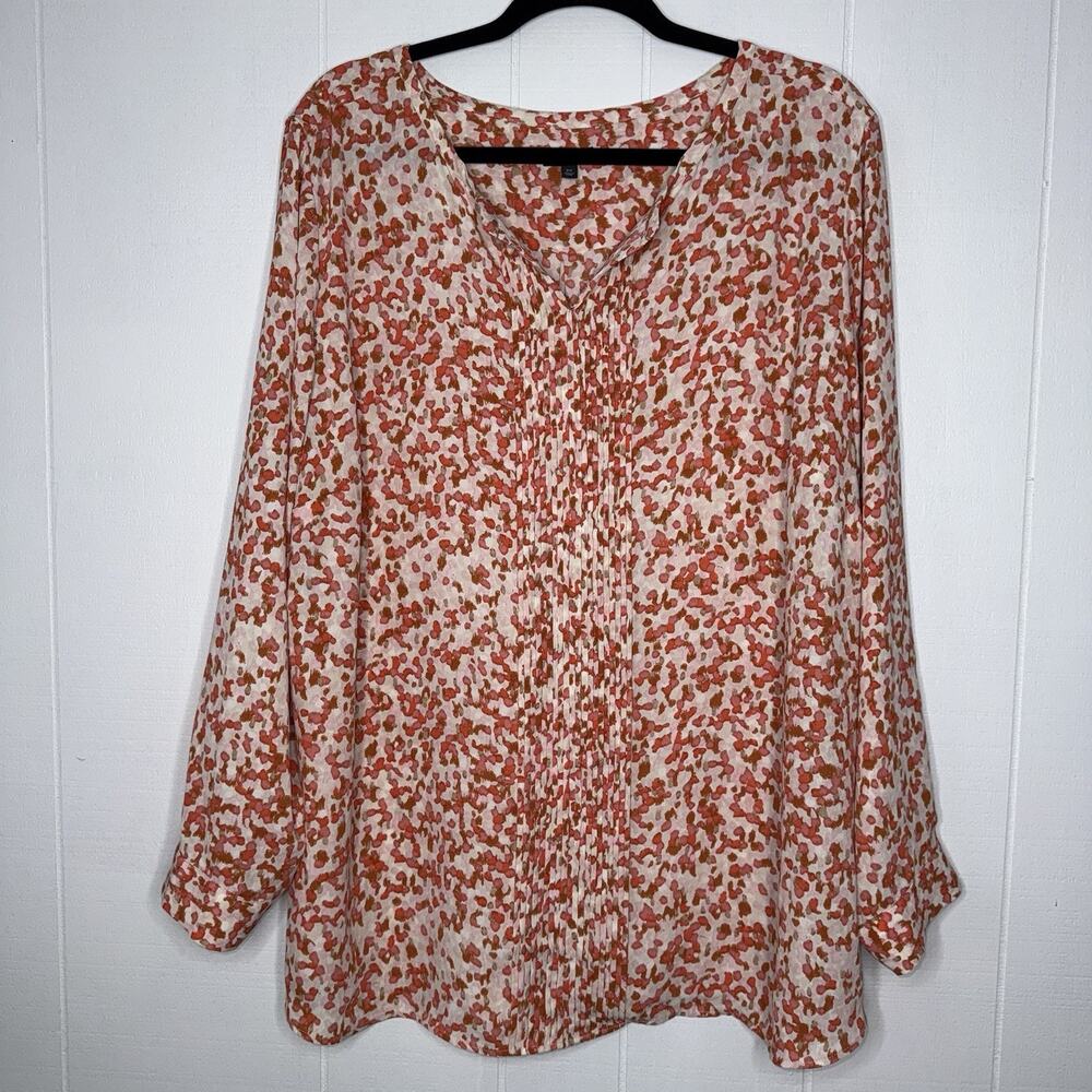 Talbots Women’s Peach Orange Abstract Top Long Sleeve Size 2X
